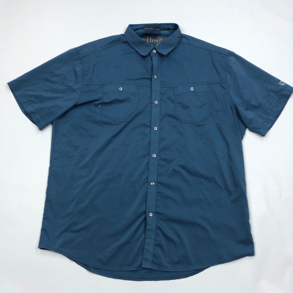Kuhl Stealth Shirt Mens XL Blue Short Sleeve Snap Hiking Outdoor 7453